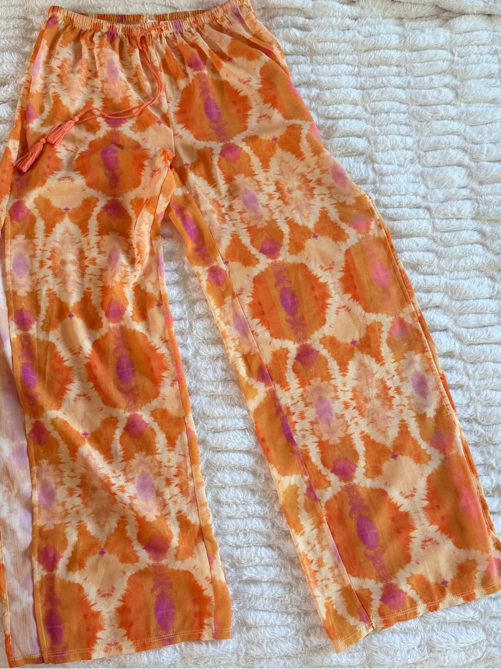 Apana Orange and Pink Tie-Dye Wide-Leg Pants swim cover up